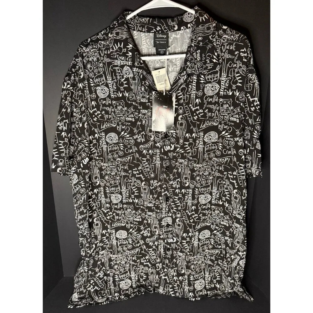 Disney Our Universe Cruella Button Shirt Mens XL Icon NWT Rayon - Picture 1 of 6